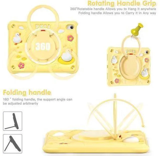 Alt view image 5 of 7 - Kids Case for iPad Air 11 inch 2024 Air 5th Adorable 3D Bear Design Silicone Durable Multi-Layer Protection, 360° Rotating Hand Strap and Kickstand, Built-in Pen Slot, Safe and Fun Use