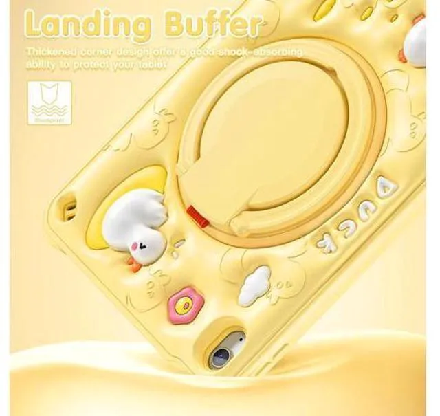 Alt view image 4 of 7 - Kids Case for iPad Air 11 inch 2024 Air 5th Adorable 3D Bear Design Silicone Durable Multi-Layer Protection, 360° Rotating Hand Strap and Kickstand, Built-in Pen Slot, Safe and Fun Use