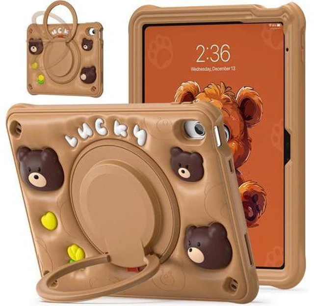 Main image of Kids Case for iPad Air 11 inch 2024 Air 5th Adorable 3D Dolphin Design Silicone Durable Multi-Layer Protection, 360° Rotating Hand Strap and Kickstand, Built-in Pen Slot, Safe and Fun Use