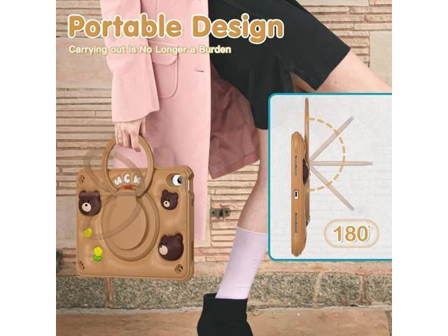 Alt view image 6 of 7 - Kids Case for iPad Air 11 inch 2024 Air 5th Adorable 3D Dolphin Design Silicone Durable Multi-Layer Protection, 360° Rotating Hand Strap and Kickstand, Built-in Pen Slot, Safe and Fun Use