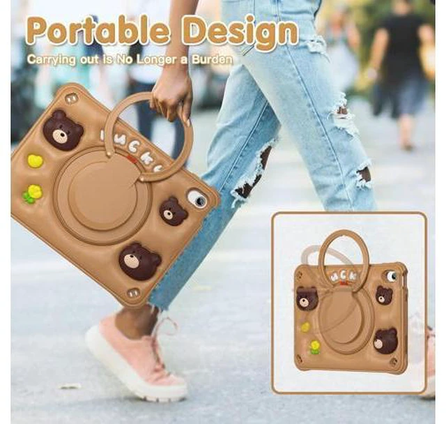 Alt view image 7 of 7 - Kids Case for iPad Air 11 inch 2024 Air 5th Adorable 3D Dolphin Design Silicone Durable Multi-Layer Protection, 360° Rotating Hand Strap and Kickstand, Built-in Pen Slot, Safe and Fun Use