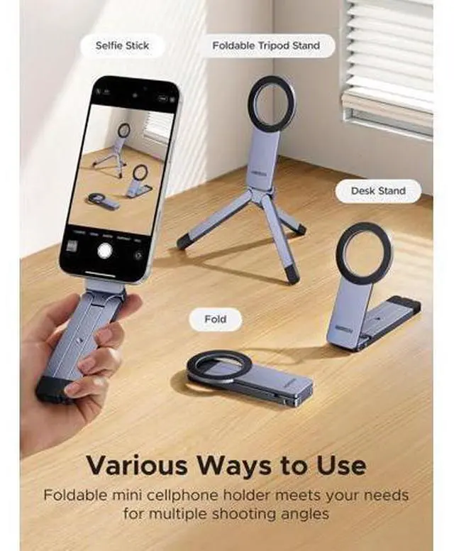 Alt view image 3 of 7 - For Magsafe Tripod 360° Rotating Adjustable Magnetic Phone Stand for 1/4'' Screw Port Compatibility with iPhone 17 16 15 14 13 12 Pro Max Air, Cell Phone StandTravel Essentials Accessories