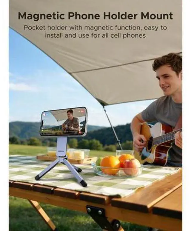 Alt view image 7 of 7 - For Magsafe Tripod 360° Rotating Adjustable Magnetic Phone Stand for 1/4'' Screw Port Compatibility with iPhone 17 16 15 14 13 12 Pro Max Air, Cell Phone StandTravel Essentials Accessories