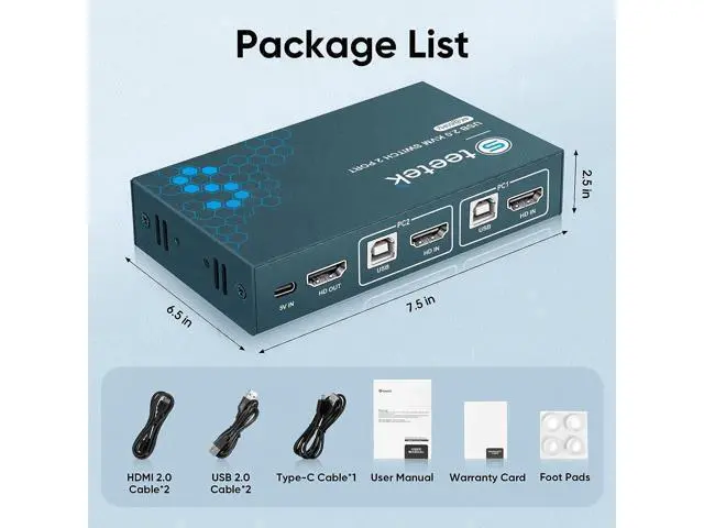 Alt view image 7 of 7 - KVM Switch 1 Monitor 2 Computers with 4K@60Hz Ultra HD Resolution, HDMI KVM Switch 3 USB 2.0 Hub, 2 Port KVM Switch Support Button Switch, 2 HDMI Cables & 2 USB Cables Included