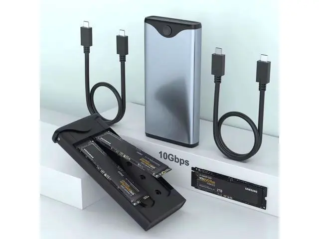 Alt view image 2 of 7 - Dual M.2 NVMe with SATA SSD Enclosure, USB C to M2 Adapter for M Key PCIe & B+M Key 2230/2242/2260/2280 M.2 SSDs, Tool-Free Installation M.2 Reader Support Trim and UASP up to 2x4TB
