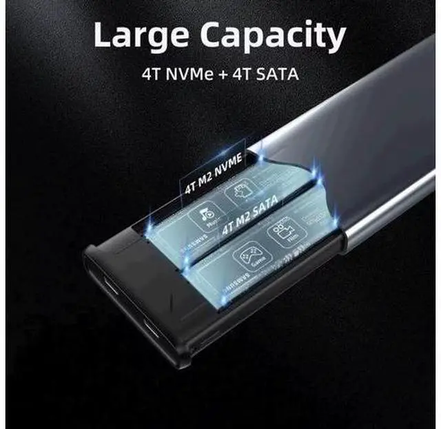 Alt view image 5 of 7 - Dual M.2 NVMe with SATA SSD Enclosure, USB C to M2 Adapter for M Key PCIe & B+M Key 2230/2242/2260/2280 M.2 SSDs, Tool-Free Installation M.2 Reader Support Trim and UASP up to 2x4TB