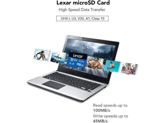 Alt view image 2 of 7 - High-Performance 633x 128GB microSDXC UHS-I Card with SD Adapter, C10, U3, V30, A1, Full-HD & 4K Video, Up To 100MB/s Read, for Smartphones, Tablets, and Action Cameras (LSDMI128BBNL633A)
