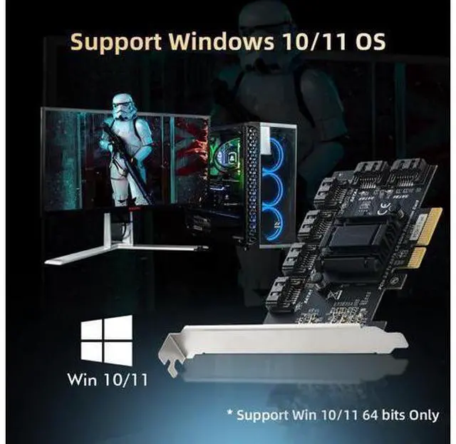 Alt view image 4 of 7 - PCIE X4 to SATA Card 6 Port, 6Gbps SATA 3.0 Binardat Controller, Includes 4 Cables and Low Profile Bracket, for Windows 10/11