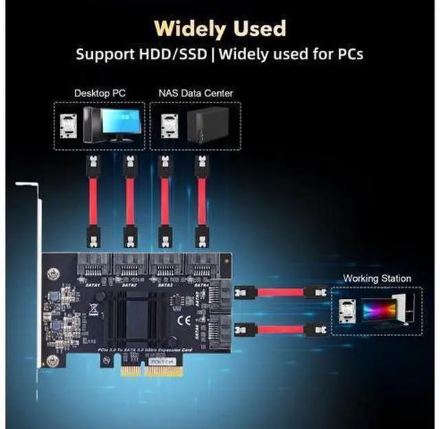 Alt view image 5 of 7 - PCIE X4 to SATA Card 6 Port, 6Gbps SATA 3.0 Binardat Controller, Includes 4 Cables and Low Profile Bracket, for Windows 10/11