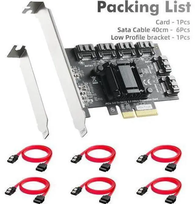 Alt view image 7 of 7 - PCIE X4 to SATA Card 6 Port, 6Gbps SATA 3.0 Binardat Controller, Includes 4 Cables and Low Profile Bracket, for Windows 10/11