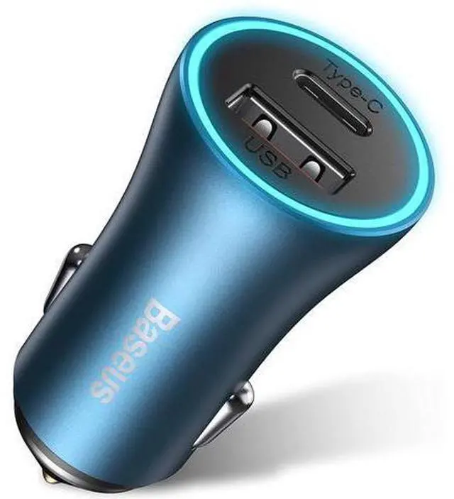 Main image of USB C Car Charger Baseus 40W iPhone 13 Car Charger, PD&QC 3.0 Dual Port USB C Cigarette Lighter Car Charger Adapter with LED Display, Compatible with iPhone 13 Pro Max Mini 12 11 Galaxy S20 iPad-Blue