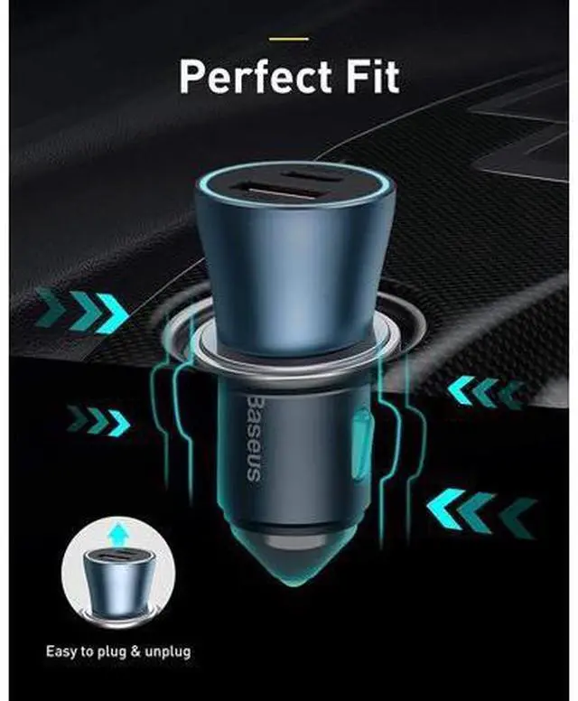 Alt view image 6 of 7 - USB C Car Charger Baseus 40W iPhone 13 Car Charger, PD&QC 3.0 Dual Port USB C Cigarette Lighter Car Charger Adapter with LED Display, Compatible with iPhone 13 Pro Max Mini 12 11 Galaxy S20 iPad-Blue