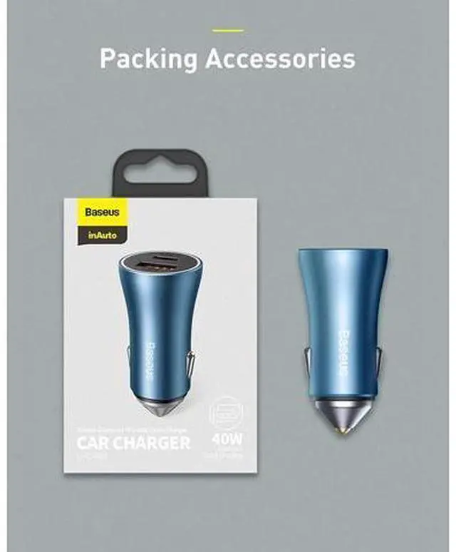 Alt view image 7 of 7 - USB C Car Charger Baseus 40W iPhone 13 Car Charger, PD&QC 3.0 Dual Port USB C Cigarette Lighter Car Charger Adapter with LED Display, Compatible with iPhone 13 Pro Max Mini 12 11 Galaxy S20 iPad-Blue