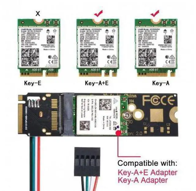 Alt view image 2 of 3 - Wireless NGFF A/E-Key WiFi Card to M.2 NGFF Key-M NVME SSD Adapter for AX200 Wifi 6 Bluetooth 5.1