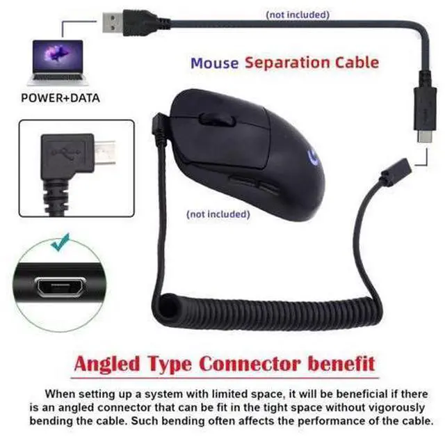 Alt view image 5 of 7 - HKCY Stretch Coiled USB-C Keyboard Mouse Cable for Gaming Keyboard Micro USB Male to Type-C Female Extension Cable Power & Data