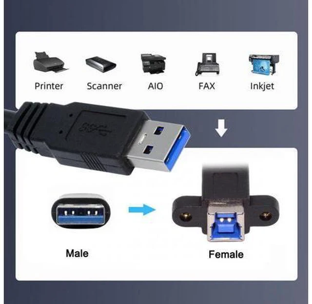 Alt view image 6 of 7 - USB 3.0 Type-B Female to USB3.0 Type-A Male Cable Extension 5Gbps for Disk SSD Camera Data 30cm