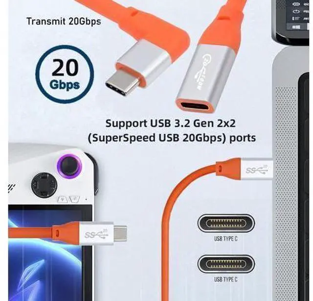 Alt view image 7 of 7 - USB3.2 Male to Female Extension Cable 20Gbps 90 Degree Left Right Angled Ultra Soft High Flex with 100W and 8K 5K USB4.0 Type-C Compatible with Thunderbolt3/4