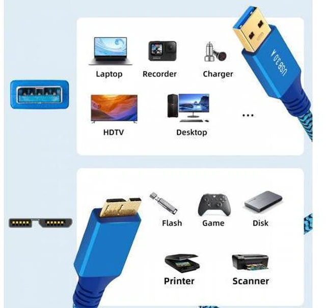 Alt view image 7 of 7 - 0.6M USB 3.0 Type-A Male to USB3.0 Micro-B Male Cable Extension Blue Sleeve 5Gbps for Disk SSD Camera Data