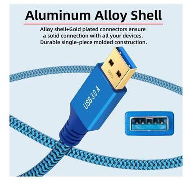 Alt view image 3 of 7 - CY 0.3M USB 3.0 Type-A Male to USB3.0 A Male Cable Extension Blue Sleeve 5Gbps for Disk SSD Camera Data