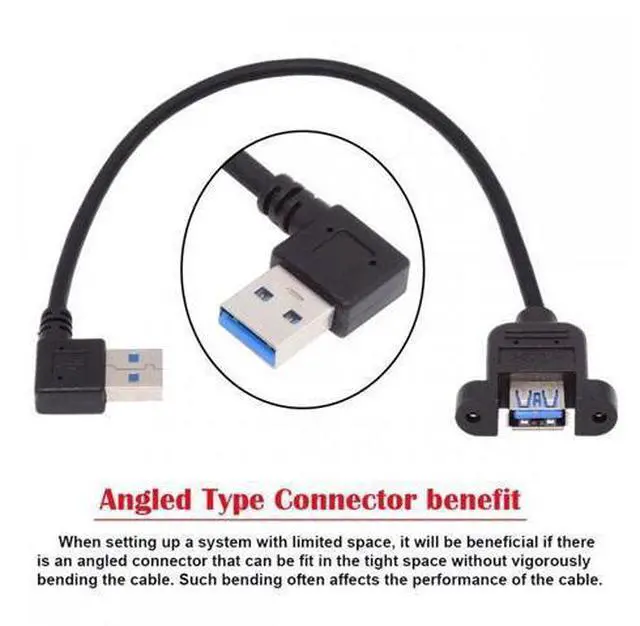 Alt view image 7 of 7 - Cable Right Angled USB 3.0 Male to Female Type-A Panel Type Header Cable 90 Degree Connector 30cm