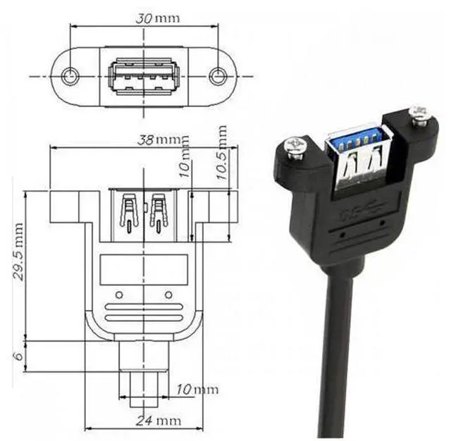 Alt view image 5 of 7 - Cable Up Angled USB 3.0 Male to Female Type-A Panel Type Header Cable 90 Degree Connector 30cm