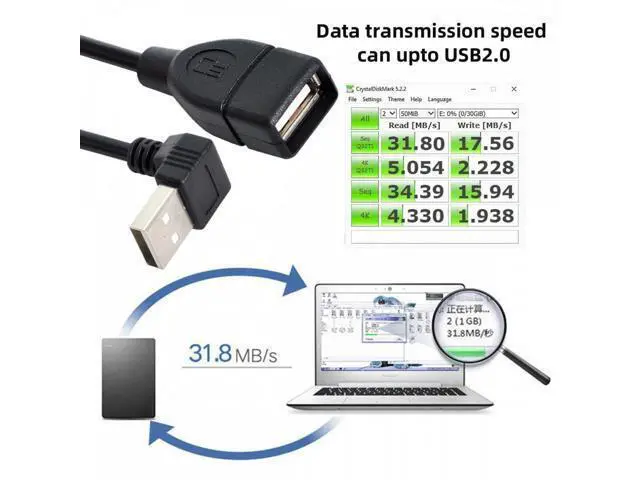 Alt view image 2 of 7 - USB 2.0 Type-A Male to USB Female M-F Extension Cable 20cm 90 Degree Up Angled Type