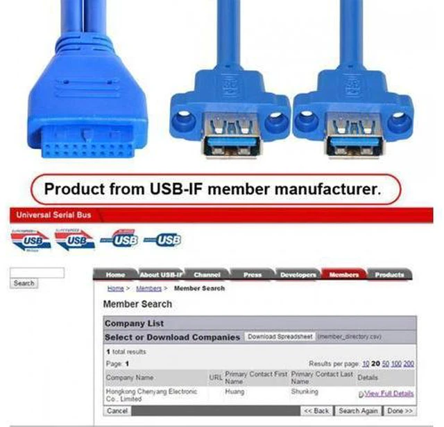 Alt view image 2 of 7 - Cable Dual Port USB 3.0 Female Type-A Panel Type to Motherboard 20Pin 19Pin Header Cable 50cm