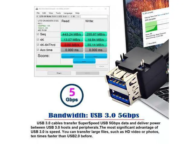 Alt view image 3 of 7 - Cable Stackable Dual Port USB 3.0 Female Type-A DIP Type to Motherboard 20Pin 19Pin Header Cable with Fixed Feet 50cm