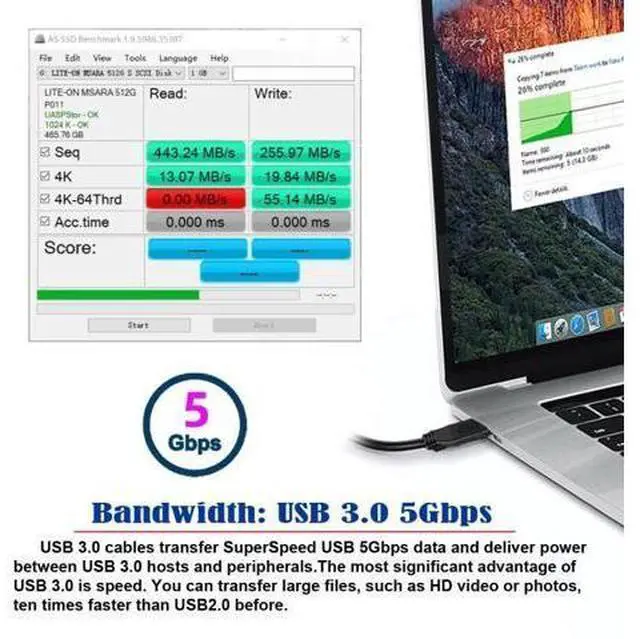 Alt view image 3 of 7 - HKCY Angled USB 3.0 Type-A Male to Straight 3.0 Type-A Male Data 5Gbps Cable 90 Degree Left Angled 40cm