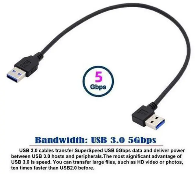 Alt view image 5 of 7 - HKCY Angled USB 3.0 Type-A Male to Straight 3.0 Type-A Male Data 5Gbps Cable 90 Degree Left Angled 40cm