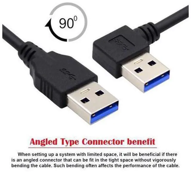 Alt view image 7 of 7 - HKCY Angled USB 3.0 Type-A Male to Straight 3.0 Type-A Male Data 5Gbps Cable 90 Degree Left Angled 40cm