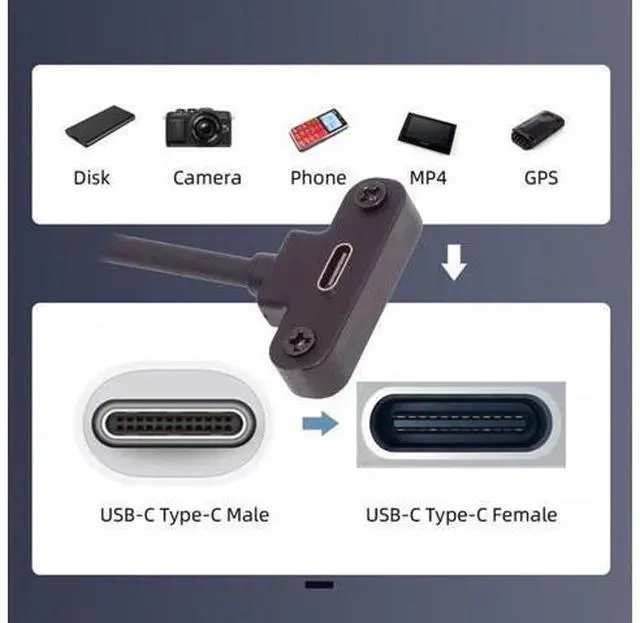Alt view image 7 of 7 - USB-C 480Mbps Type-C Male to Up Angled Female Extension Data Screw Locking Cable for Camera VR