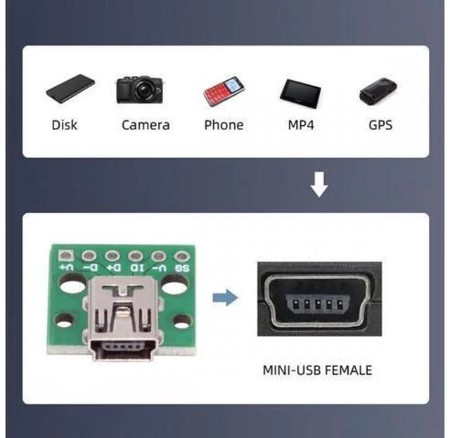 Alt view image 6 of 7 - Cable 5pcs/set DIY OEM USB2.0 Mini-B Female Receptacle Socket Connector Horizontal with PCB Mounting Assembly Solder Type 480Mbps