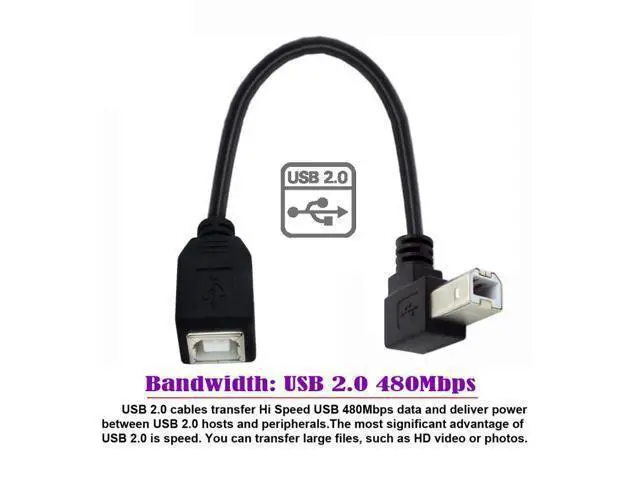 Alt view image 3 of 7 - HKCY USB 2.0 B Type Male to Female Extension Cable Down Angled 90 Degree 20cm for Printer Scanner Disk