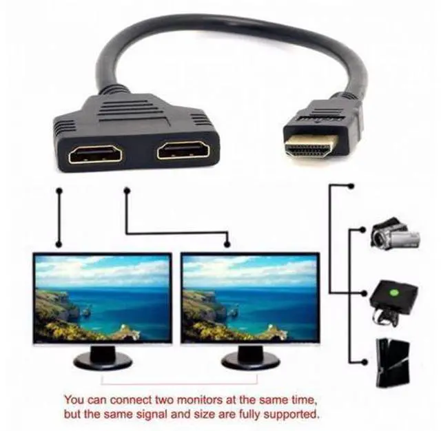 Alt view image 4 of 7 - One HDMI Male to Dual HDMI Female Y Splitter Switch Extension Adapter Cable for FOR PC HDTV Laptop 1080P