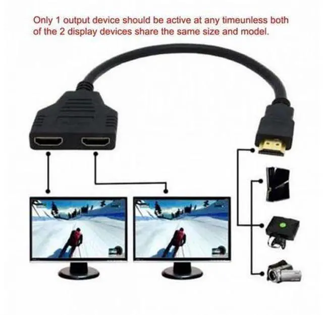 Alt view image 7 of 7 - One HDMI Male to Dual HDMI Female Y Splitter Switch Extension Adapter Cable for FOR PC HDTV Laptop 1080P