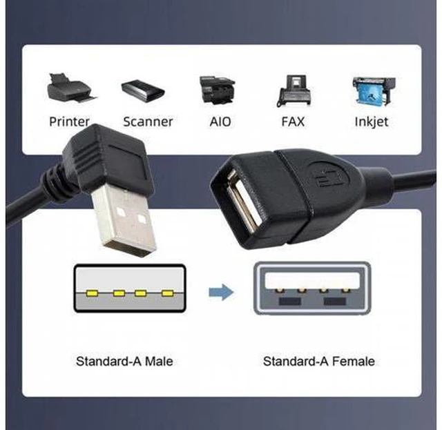 Alt view image 7 of 7 - USB 2.0 Type-A Male to USB Female M-F Extension Cable 20cm 90 Degree Up Angled Type