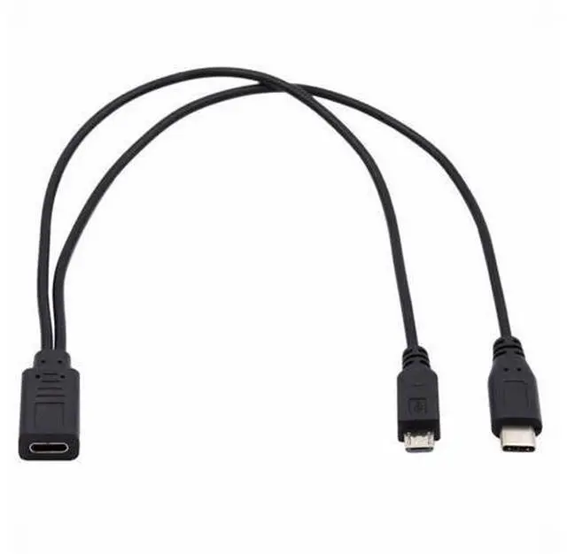 Alt view image 2 of 7 - Type-C USB-C Female to Type-C USB-C USB 3.1 & Micro USB Male Splitter Extension Charge Cable