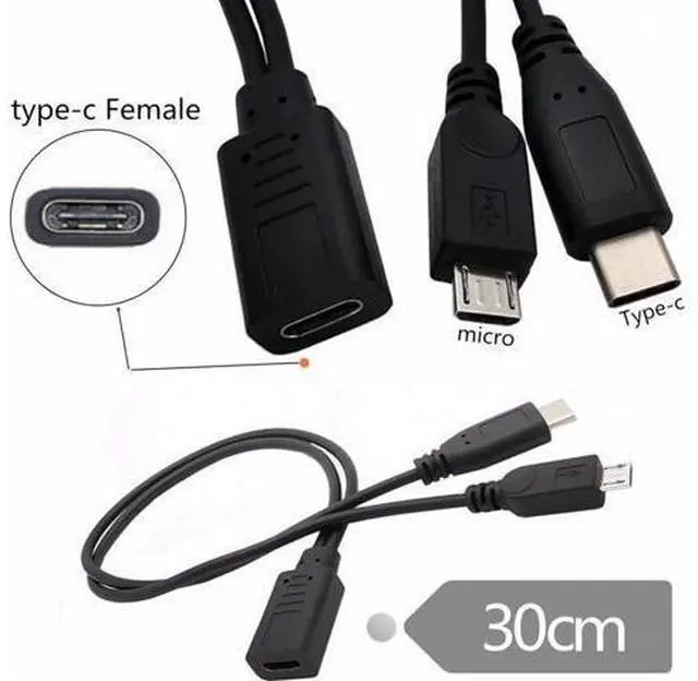 Alt view image 3 of 7 - Type-C USB-C Female to Type-C USB-C USB 3.1 & Micro USB Male Splitter Extension Charge Cable