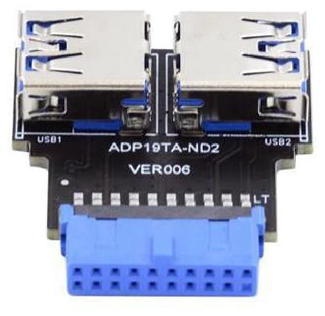 Main image of HKCY Dual USB 3.0 A Type Female to Motherboard 20/19 Pin Box Header Slot Adapter 5Gbps Horizontal Type PCBA