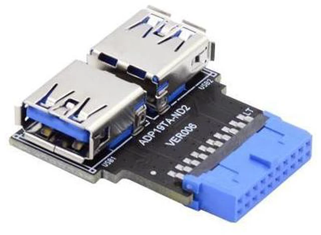 Alt view image 2 of 7 - HKCY Dual USB 3.0 A Type Female to Motherboard 20/19 Pin Box Header Slot Adapter 5Gbps Horizontal Type PCBA