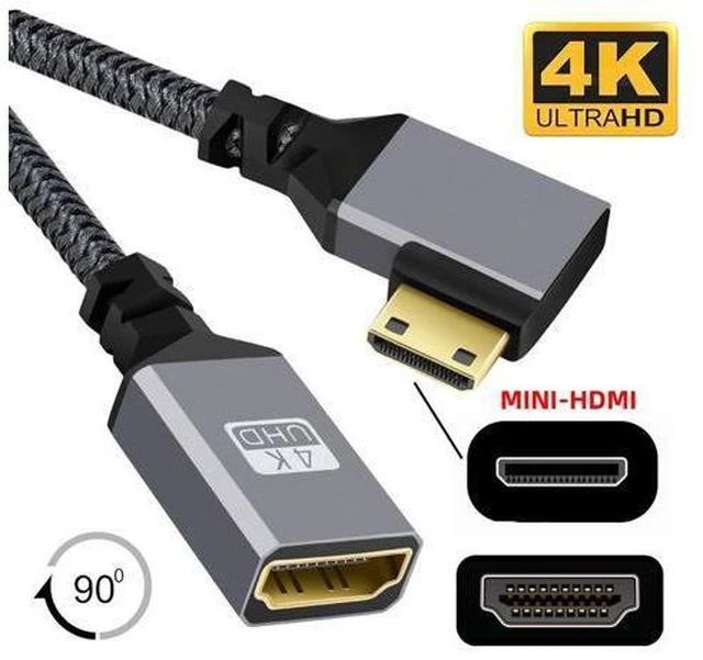 Alt view image 3 of 7 - HKCY 4K Type-C MINI HDMI 1.4 Male 90 Degree Right Angled to HDMI Female Extension Cable for DV MP4 Camera DC Laptop