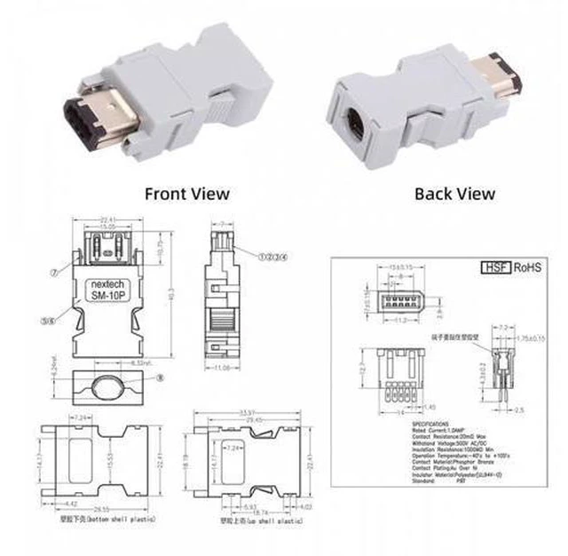 Alt view image 4 of 7 - SM-6P I/O Connector IEEE 1394 6Pin CN3 Plug 55100-0670 Male JZSP-CMP9-1-E Compatible with Yaskawa Panasonic Servo 54280-0609