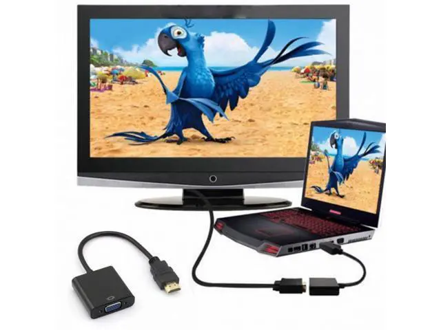 Alt view image 7 of 7 - hdmi input to VGA female output projectors monitors adapter PC Laptop Black