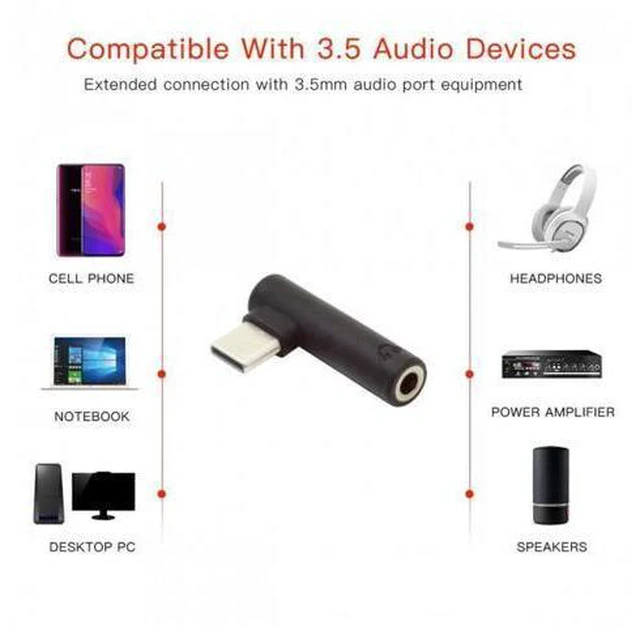 Alt view image 7 of 7 - HKCY UC-030 5pcs/set Type-C to 3.5mm Earphone Adapter 90 Degree Angled Type USB-C 3.1 Male to AUX Audio Female