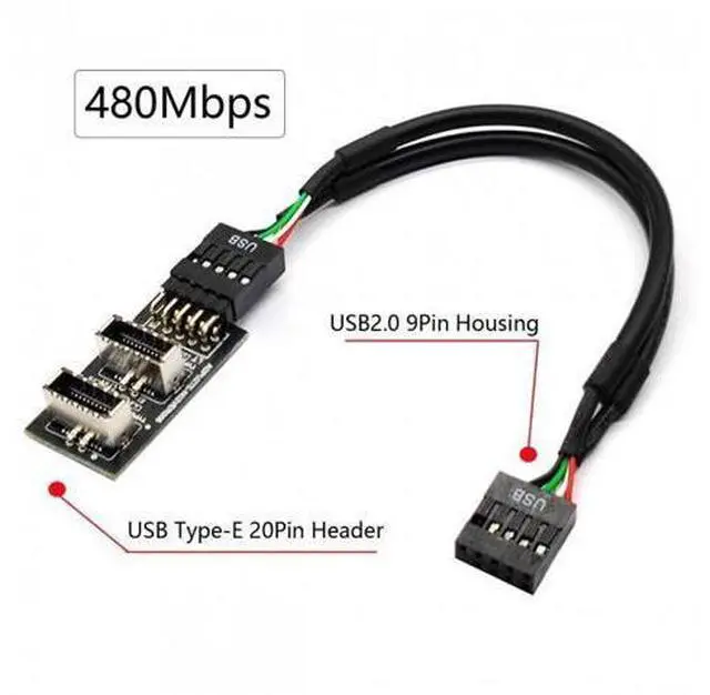 Alt view image 6 of 7 - Dual USB 3.1 Front Panel Socket Key-A Type-E to USB 2.0 9Pin 10Pin Mainboard Header Male Cable Extension Adapter