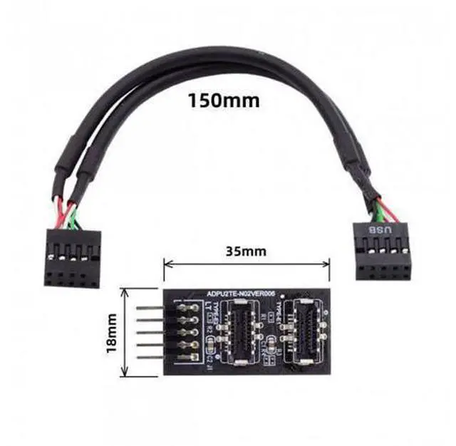 Alt view image 7 of 7 - Dual USB 3.1 Front Panel Socket Key-A Type-E to USB 2.0 9Pin 10Pin Mainboard Header Male Cable Extension Adapter
