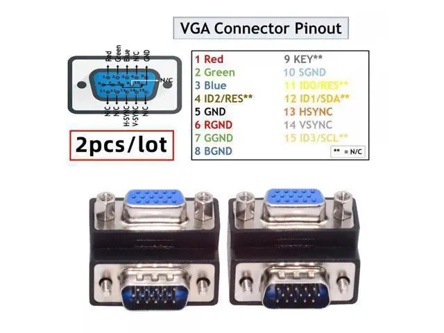 Alt view image 3 of 7 - 2pcs/lot Up & Down Angled 90 Degree VGA RGB HDB15Pin Screw Type Male to Female Nut Type Extension Adapter for Monitor Displays