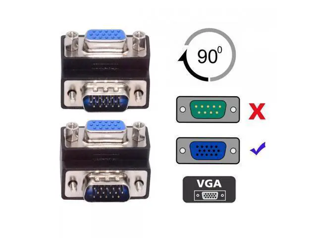 Alt view image 5 of 7 - 2pcs/lot Up & Down Angled 90 Degree VGA RGB HDB15Pin Screw Type Male to Female Nut Type Extension Adapter for Monitor Displays