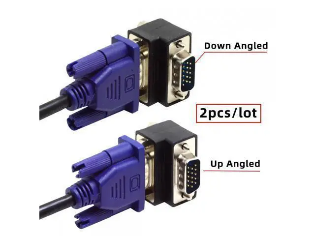 Alt view image 6 of 7 - 2pcs/lot Up & Down Angled 90 Degree VGA RGB HDB15Pin Screw Type Male to Female Nut Type Extension Adapter for Monitor Displays